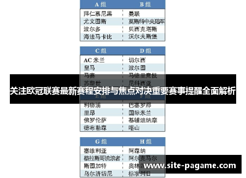 关注欧冠联赛最新赛程安排与焦点对决重要赛事提醒全面解析